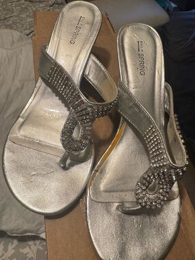 Call It Spring Silver Rhinestone T-Strap Sandals